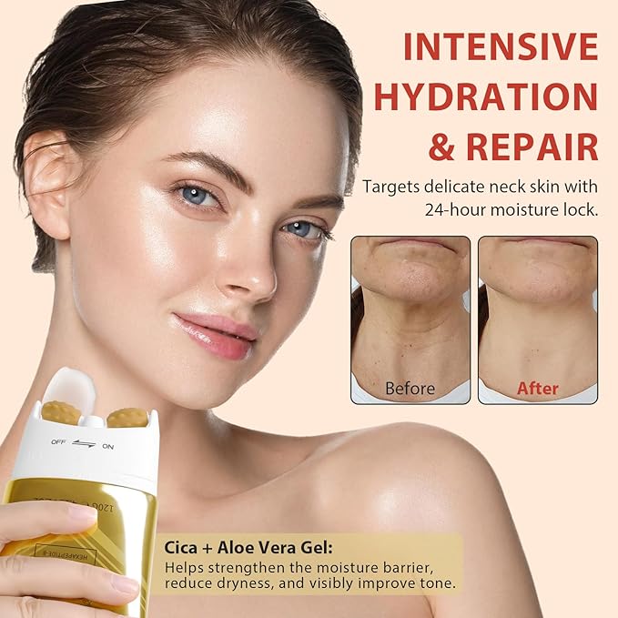 AH-8 Firming Neck Cream with Roller - Neck and Chest Firming Cream to Lift, Tighten & Smooth Sagging Skin, Reduce Wrinkles & Hydrate for Youthful Neck, 4.23 Fl Oz