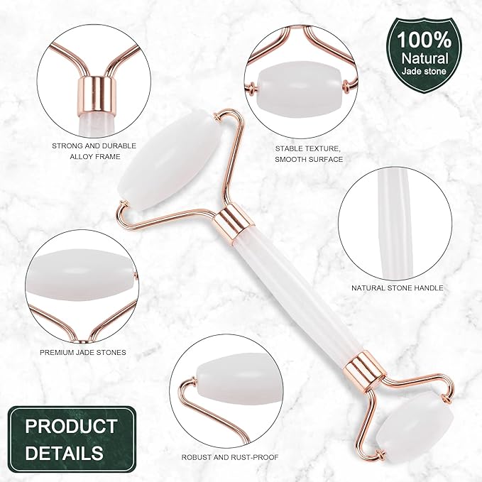 Jade Roller for Face, Facial Roller Massager Skin Care Tool, Gua Sha Facial Tools for Face, Neck, Eyes, Reduce Puffiness of The Skin - White