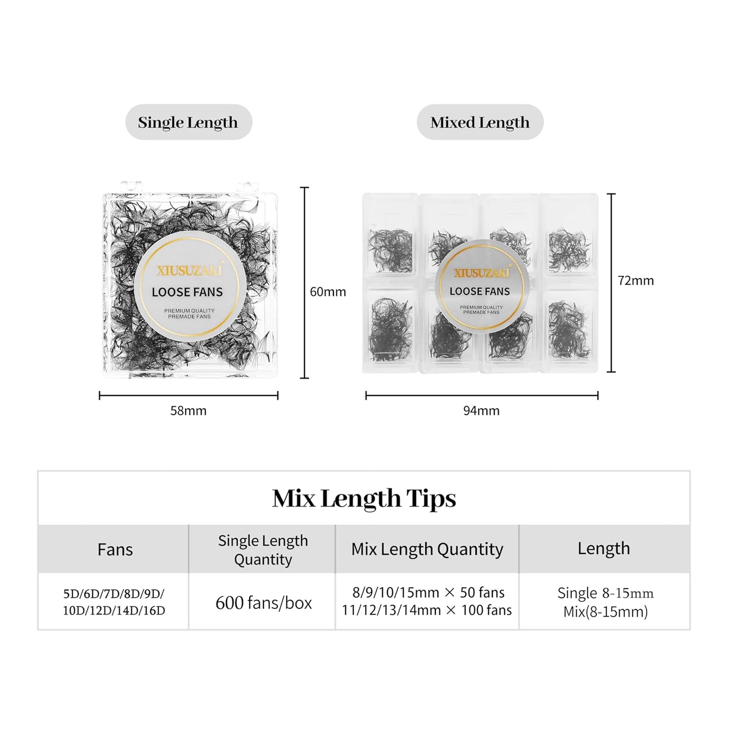 Premade Fans Eyelash Extensions 600 Fans 7D Premade Lash Fans Volume Lash Extensions 0.07 Thickness Eyelash Extension C Curl Mix 8-15mm Fluffy Soft Handmade Loose Fan(600Fans-7D-0.07-C,8-15mm)