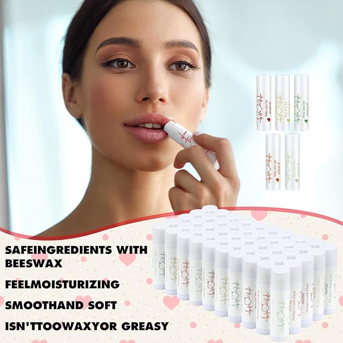 50 Sets Nurse Lip Balm Gifts Bulk Moisturizing Nurse Lip Balm with 50 Organza Drawstring Gift Bags 50 Tags Nurse Day Nurse Week Nurse Student Graduate Appreciate Gifts Bulk(Nurse)
