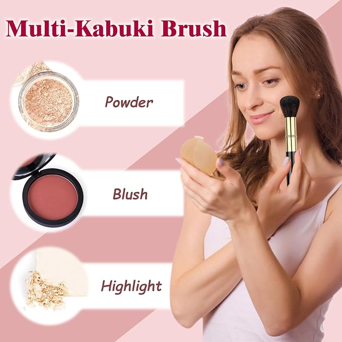Retractable Makeup Brush, Travel Kabuki Powder Brush, Retractable Blush Brush, for Blush, Bronzer, Buffing, Highlighter Flawless Powder Cosmetics, Travel Friendly