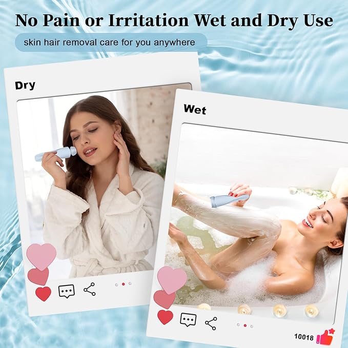 Electric Shaver Razors for Women 2-IN-1 Electric Razor for Womens Legs Underarm Face Pubic Hairs,Wet Dry Use Rechargeable Bikini Trimmer Hair Removal with Detachable Head,Painless IPX7 Waterproof Blue