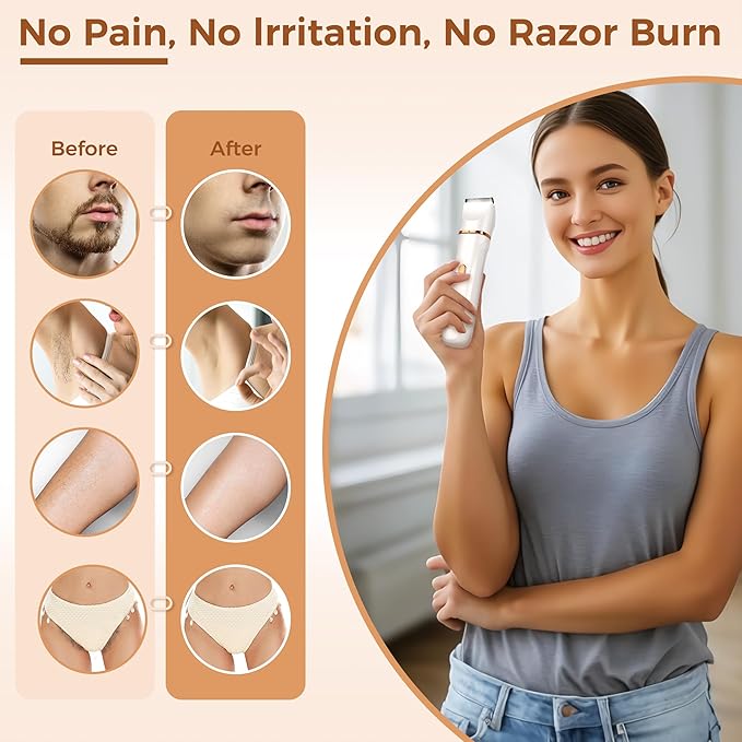 Bikini Trimmer for Women, 5-in-1 Waterproof Electric Razors for Women, Rechargeable Pubic Hair Trimmer, Electric Shaver with Travel Pouch, Body Shaver for Private Area Underarm Leg Face Nose, White