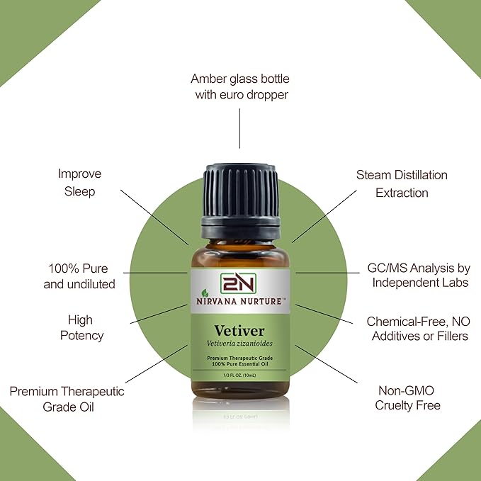 Vetiver Essential Oil 100% Pure Premium Therapeutic Grade, Undiluted - Aromatherapy Diffuser for Calm and Relaxation, Skin Care, Hair Care