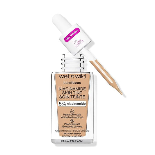 wet n wild Bare Focus Skin Tint, 5% Niacinamide Enriched, Buildable Sheer Lightweight Coverage, Natural Radiant Finish, Hyaluronic & Vitamin Hydration Boost, Cruelty-Free & Vegan - Cream Beige