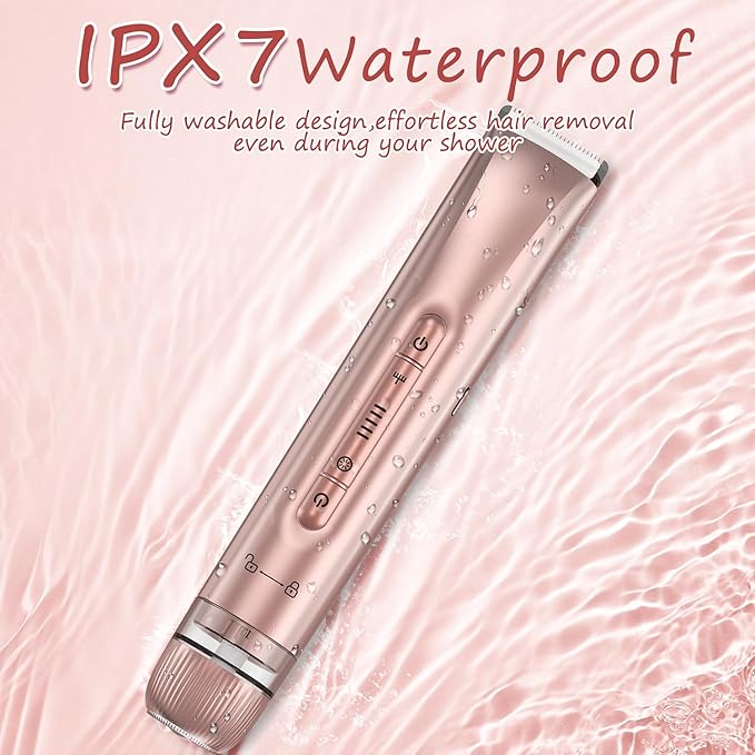 Bikini Trimmer for Women - 2 in 1 Electric Body Hair Trimmer for Silky Skin, Cordless Body Shaver for Travel, IPX7 Waterproof & Easy to Clean, Replaceable Ceramic Blade Heads, Rose Gold