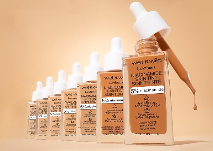 wet n wild Bare Focus Skin Tint, 5% Niacinamide Enriched, Buildable Sheer Lightweight Coverage, Natural Radiant Finish, Hyaluronic & Vitamin Hydration Boost, Cruelty-Free & Vegan - Light