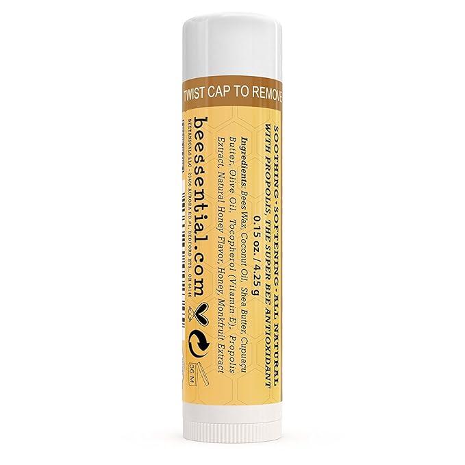 Beessential Natural Bulk Lip Balm, Honey, 18 Pack | For Men, Women, and Children. Great for Gifts, Showers, & More