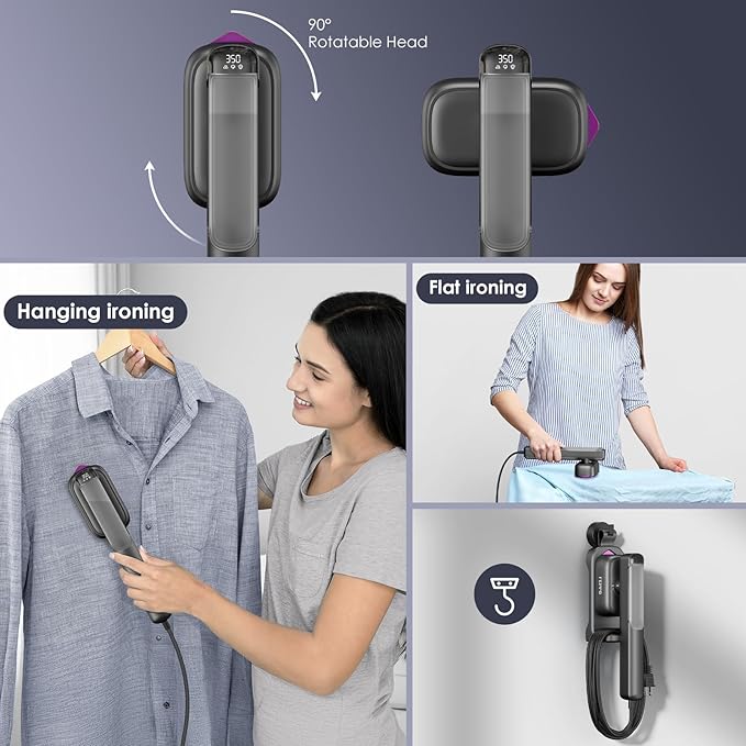 FEPPO Travel Steamer for Clothes, 110-240V Dual Voltage Portable Mini Steamer & Iron 2in1, 1100W Powerful Garment Steamer, Fast Heat Up, Travel Size, HD Display, for Home & Global & Europe Travel