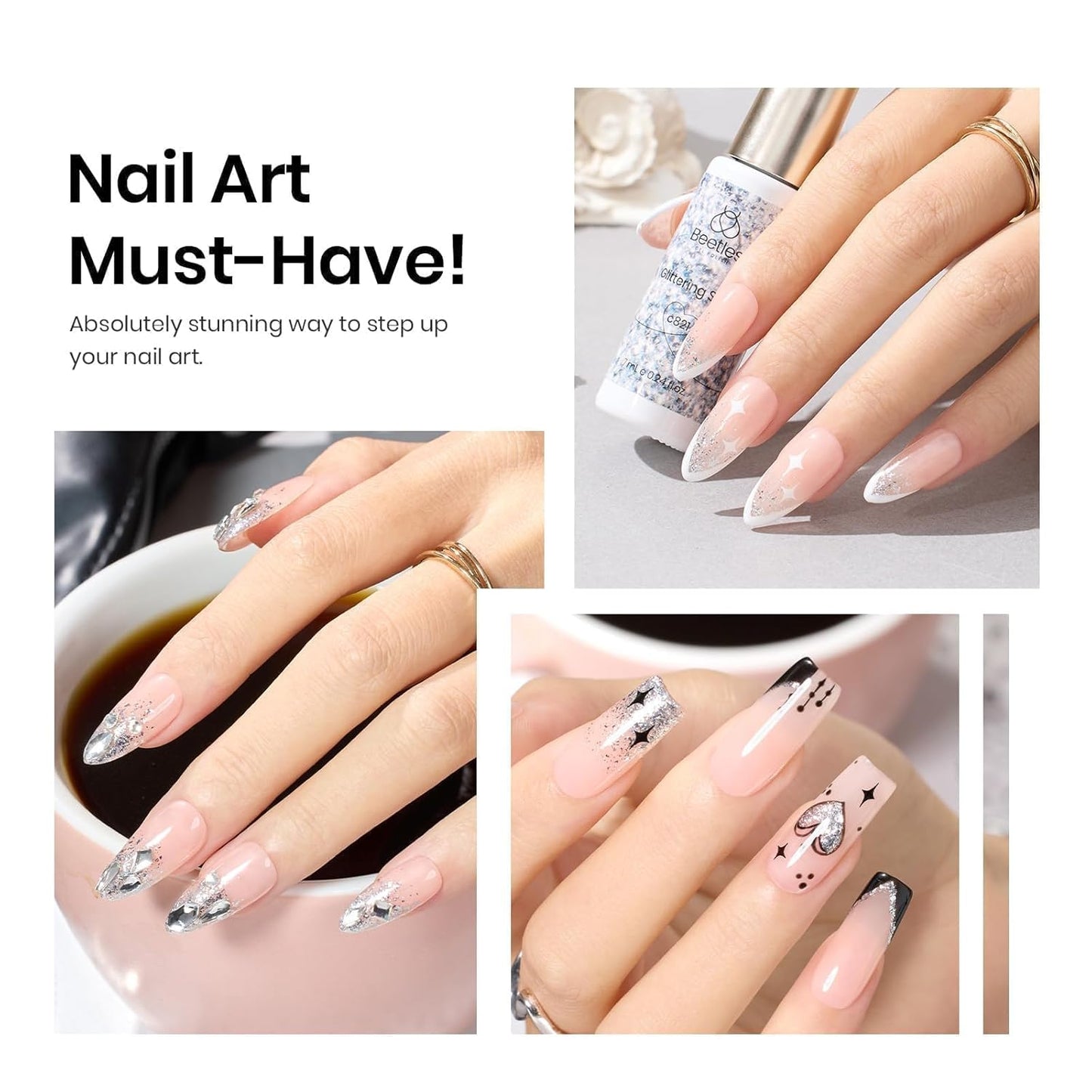 beetles Gel Polish Silver Glitter Gel Polish 1pcs 7ml Reflective Silver Glitter Liner Gel Polish for Gel Art Paint Sparkly Shiny Gel Nail Polish Liner for Women