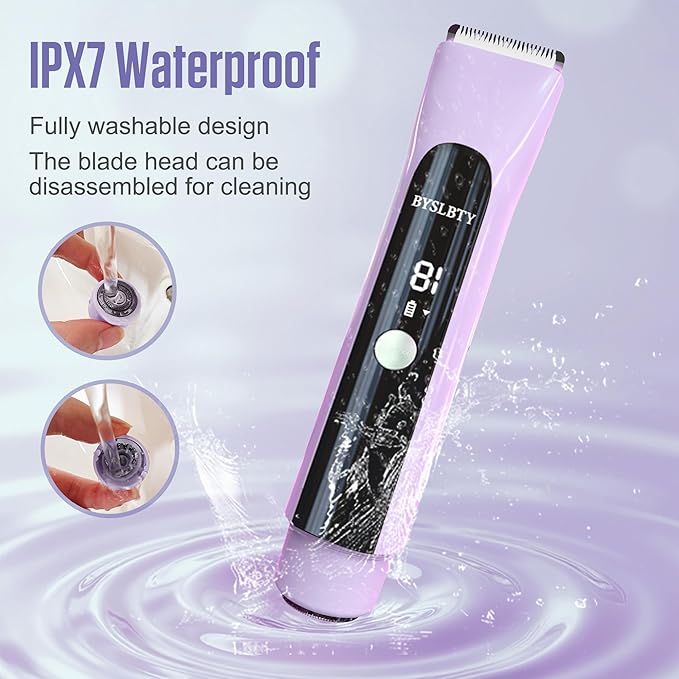 2 in 1 Bikini Trimmer for Women Dual Head Electric Shaver with LED Display,IPX7 Waterproof Wet & Dry, Painless Shaver for Underarm Leg Arm Body Face Private Area Purple
