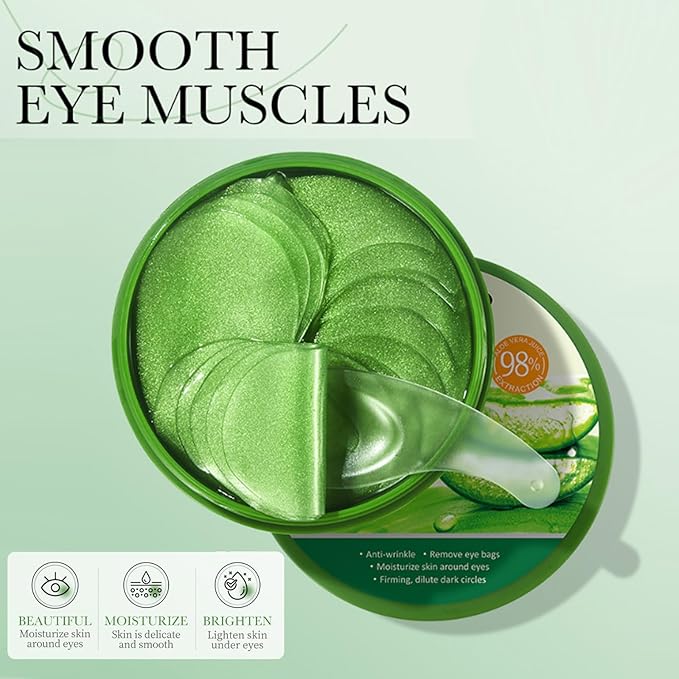 Aloe Vera Under Eye Mask,60 PCS Aloe Vera Gel Eye Mask Skin Care,Hyaluronic Acid Collagen Under Eye Patches for Dark Circles and Puffiness,Reduce Wrinkle Patches,Improves & Firms Eye Skin