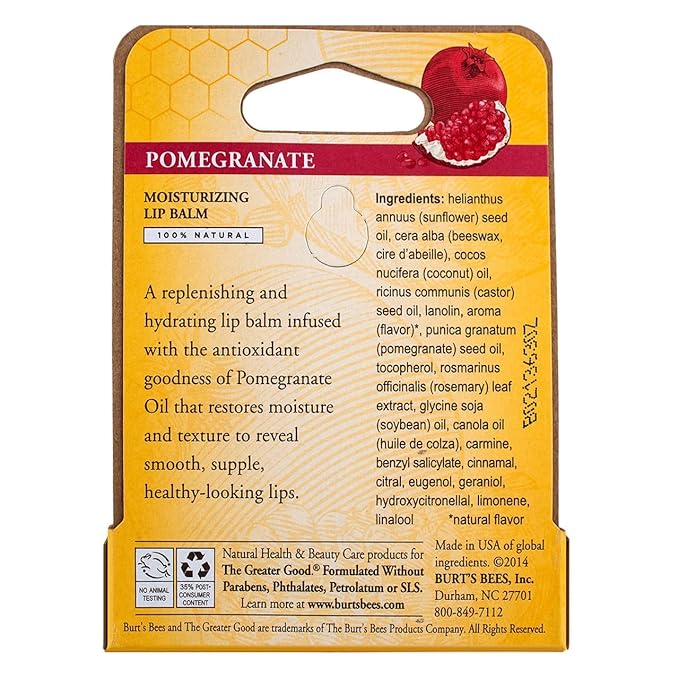Burt's Bees Lip Balm, Pomegranate Oil, 0.15 Ounce (Pack of 12)