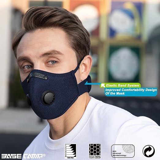 BASE CAMP Upgrade M Plus Dust Mask, Reusable Respirator Mask for Woodworking, Face Protection with 99.9% Effective Carbon Filters for Construction, Landscaping, Sanding, Painting, Pollution