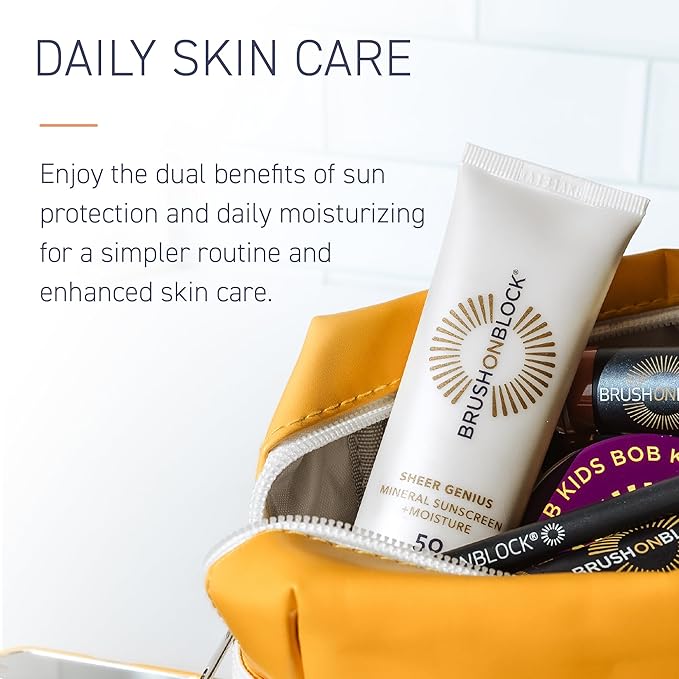 Brush On Block Untinted Mineral Sunscreen SPF 50 for Face | Broad Spectrum, Hyaluronic Acid, Sheer & Non-Greasy Moisturizer for Sensitive Skin, Zinc Oxide Sunscreen, P++++, Made in USA