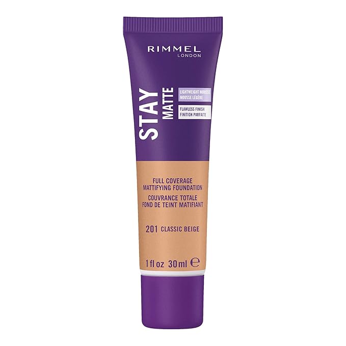 Rimmel London Stay Matte Liquid Mousse - 201 Classic Beige - Foundation, Lightweight, Shine Control, Oil-Free, 1oz