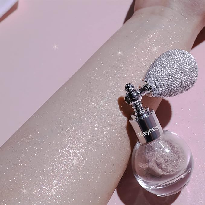 Highlighter Powder Spray, Longwear Glitter Spray for Body, Face, Hair, Shimmer Powder High Gloss Loose Powder Makeup Mist for Festive Party, Stage Shows, Nightclubs, Bar(3#Nude Pink)