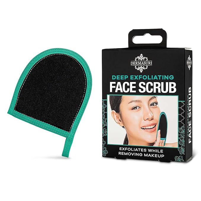 Dermasuri Deep Exfoliating Face Mitt - Scrubber, Dead and Dry Skin Remover for Men and Women - Exfoliator Gloves for Shower and Dry Use - ( 1 Pack)
