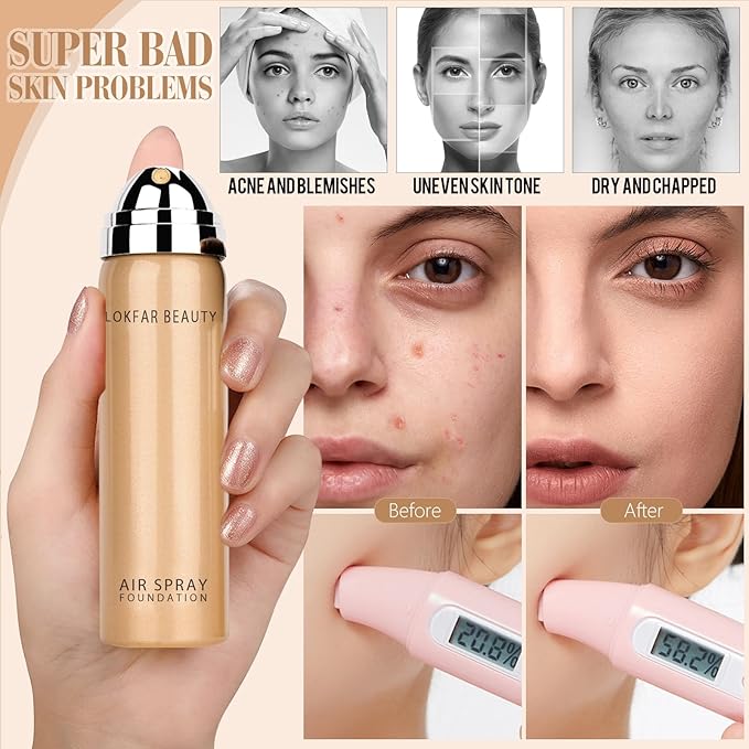 AirBrush Foundation Spray, Silky Mist Foundation Spray Makeup Set with Brush, Full Coverage Foundation for Smooth Radiant Finish, Formula Breathable Lightweight Hydrating | #03 Warm Peach