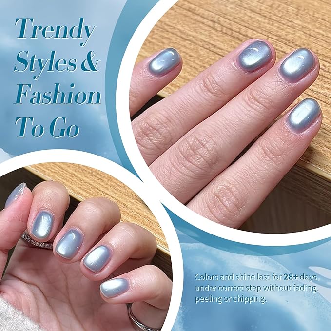 BORN PRETTY Magnetic Gel Nail Polish Blue Water Light Cat Magnetic Eye Gel Jelly Glass Crystal Magnetic Gel Polish Glitter Shimmer Auroras Magnetic Gel Nail Art Manicure Kit 6PCS