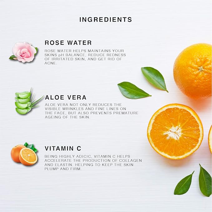 Vitamin-C Face Mist & Setting Spray for All Skin Types - Hyaluronic Acid, Aloe Vera & Rose Water - Skin Brightening, Anti-Aging, Moisturizing, Pore Minimizing - 4 Fl Oz