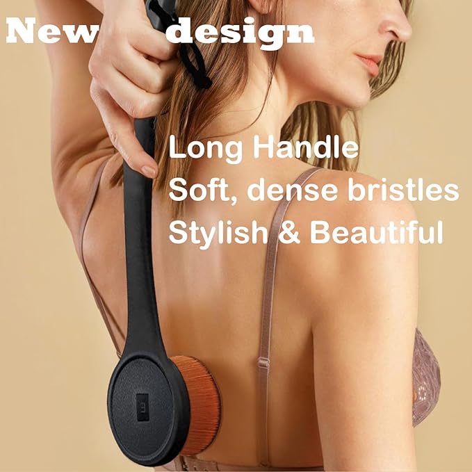 Extra Large Body Makeup Brush For Self Tanner, Sunscreen, Self Tan Back Applicator, Wide-Headed Kabuki Brush for Even& Pretty Lotion Application. Bronzer Blend, Long-Handle Face Leg Brush- Black Set