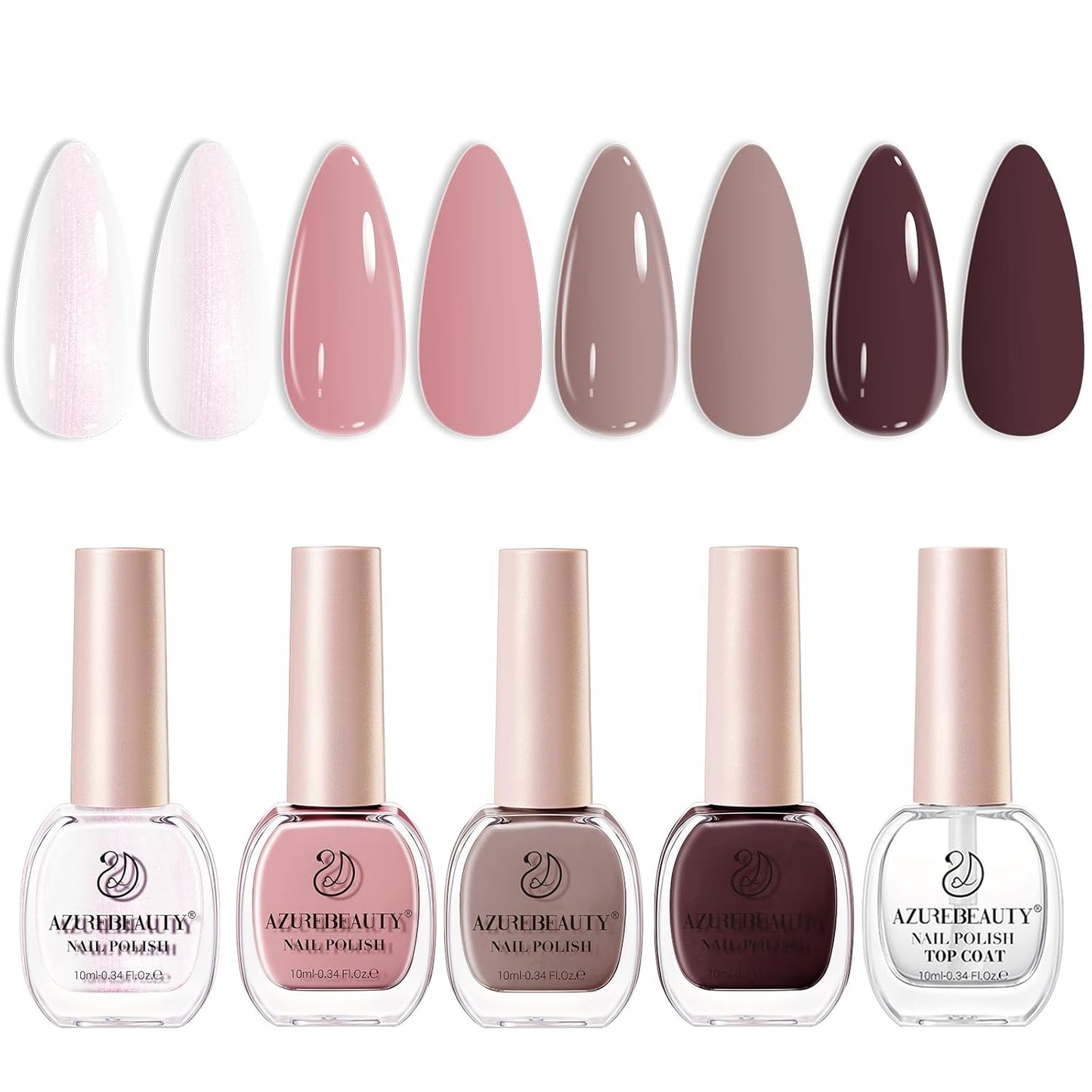 AZUREBEAUTY Nail Polish Set 4 Colors Pink Nude Glitter Nail Polish Quick Dry Natural Nail Lacquer Fingernail Kit with Top Coat DIY Salon Home