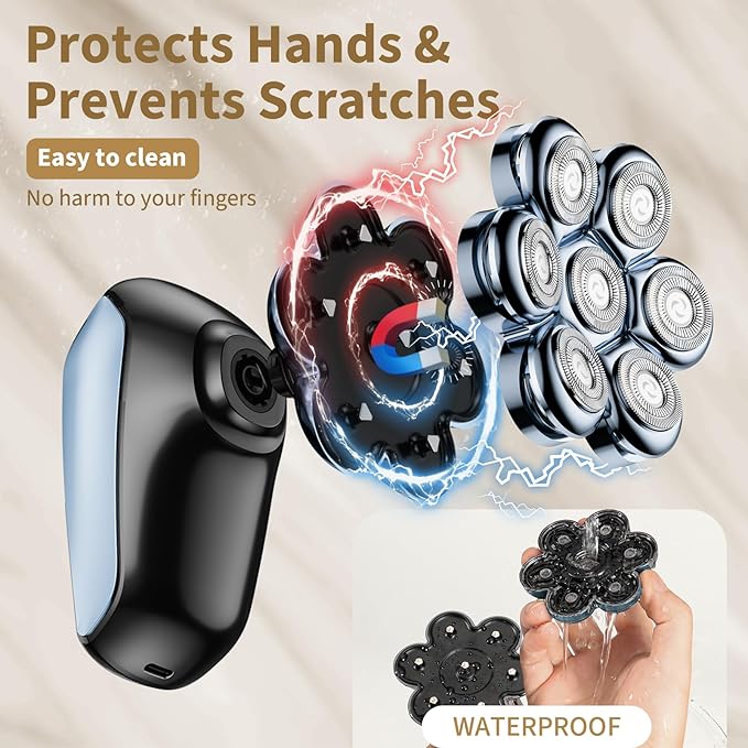 Head Shavers for Bald Men: 5-in-1 Electric Razor - IPX7 Waterproof Shaving Grooming Kit for Balder - Turbo Speed & Precision Blades (Dark Blue)