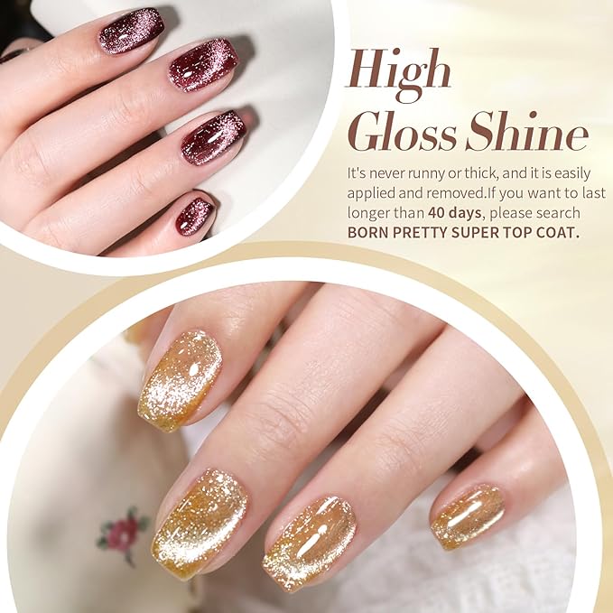 Born Pretty Cat Magnetic Eye Gel Nail Polish Reflective Glitter Gel Polish Red Silver Champagne Gold Glitter Gel Nail Polish 6PCS Set