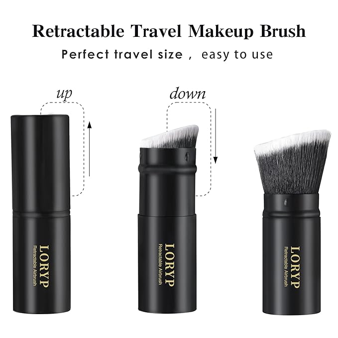LORYP Retractable Makeup Brush Black Kabuki Foundation Brush for liquid Cream and Powder Makeup 2 Pack Travel Makeup Brush Set
