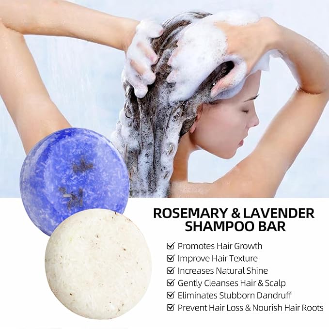 2 Pack Rosemary Lavender Hair Shampoo Bar,Deep Cleansing for Scalp Hair Loss Shampoo Soap,Organic Shampoo Oil Control for Hair Growth,Refreshing and Hydrating Bar,Gifts for Women Men