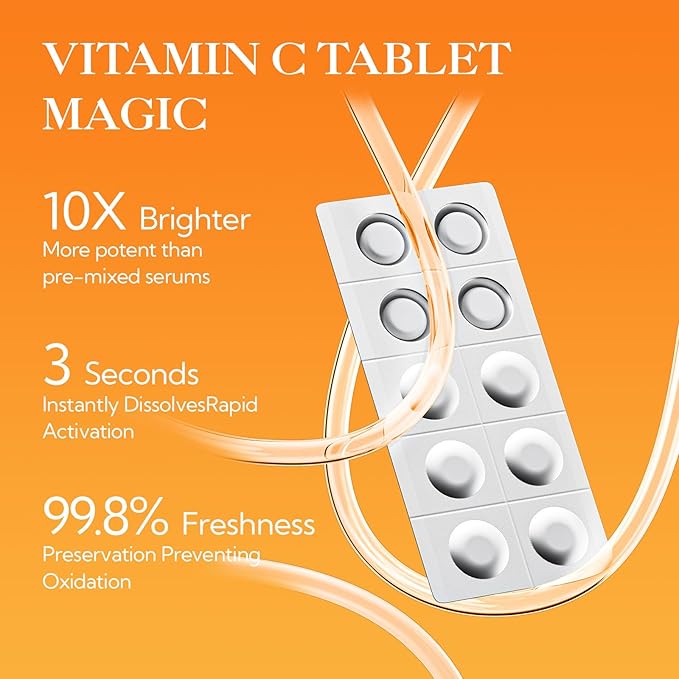 LANBENA Revolutionary Vitamin C Tablets Serum for Face, Illuminating Fcae Serum With Niacinamide, Brightening Anti-Aging Essence for Sensitive Skin, Non-Greasy, Reduces Dark Spots & Wrinkles (1.05 Oz)