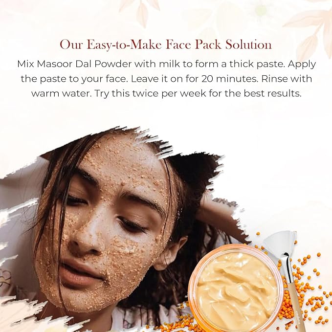 100% Natural Masoor Dal Powder | (3.5 Oz) Organic Lentils Powder for Face & Skin | Red Lentils Powder for Natural Face Pack | Dried Masoor Dal Cleansing Powder & Skin Brightener for Face