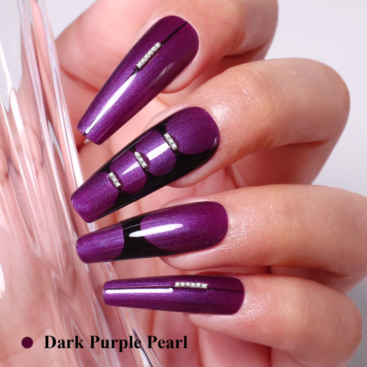 Imtiti Glitter Gel Nail Polish, Dark Purple Pearl Glitter Nail Gel Polish Diamond Shimmer Sparkle Soak Off UV LED Spring Summer Manicure 10ML