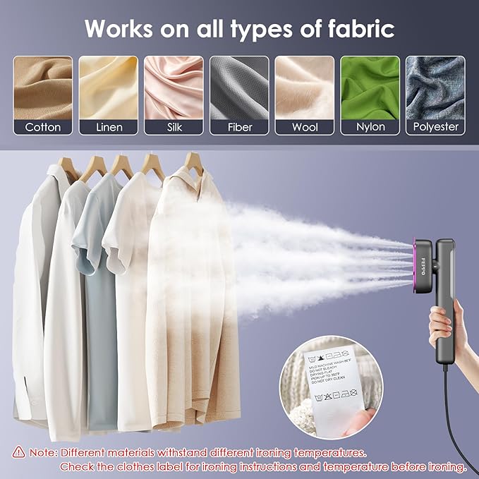 FEPPO Travel Steamer for Clothes, 110-240V Dual Voltage Portable Mini Steamer & Iron 2in1, 1100W Powerful Garment Steamer, Fast Heat Up, Travel Size, HD Display, for Home & Global & Europe Travel