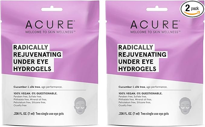 Acure Organics Radically Rejuvenating Under Eye Hydrogel Mask (Pack of 2) with Cucumber and Silk Tree, for Age Performance.236 fl. oz.