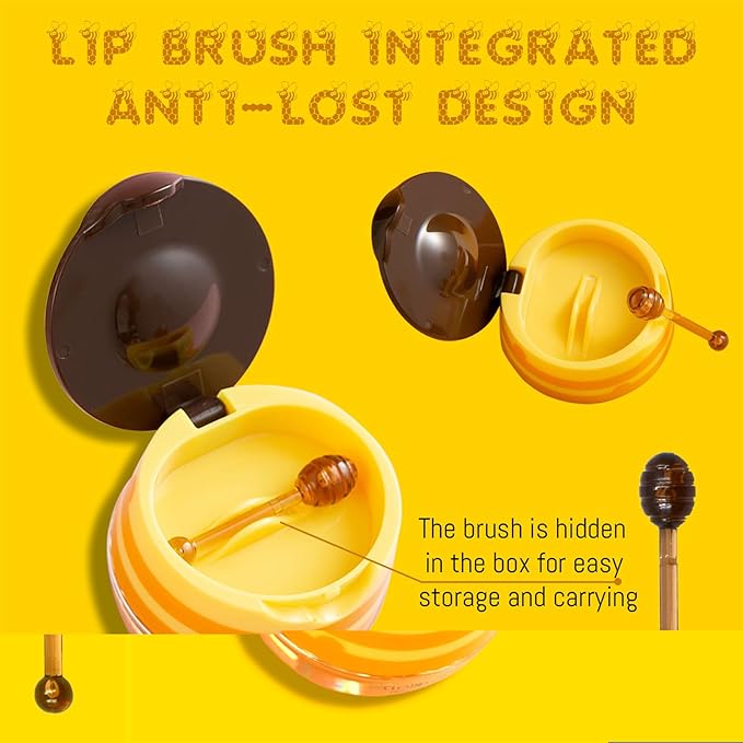 4PCS Lip Balm Honey Pot, Honey Pot Lip Balm for Dry Cracked Lips, Strawberry Lip Balm Scrubs Exfoliator & Moisturizer, Hydrating Lip Balm Honey Pot with Wand, Lip Sleeping Mask (4pcs)