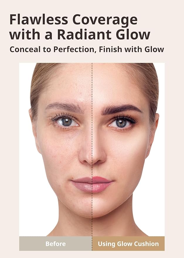 MISSHA Glow Cushion No.21 Light Beige for Bright Skin Radiant & Moisturizing Skin with Buildable Coverage