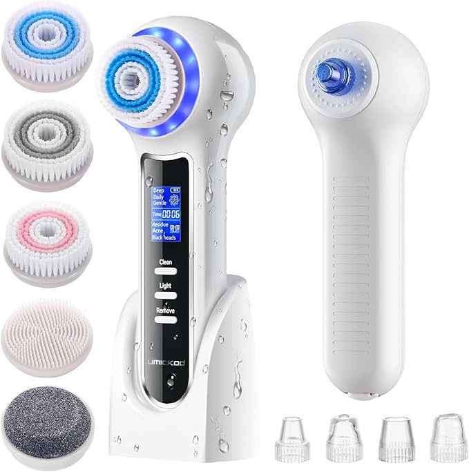 Face Scrubber Exfoliator with LCD Screen,Rechargeable Facial Cleansing Brush IPX7 Waterproof 3 in 1 Blackhead Remover Vacuum for Exfoliating,Massaging and Deep Pore Cleansing