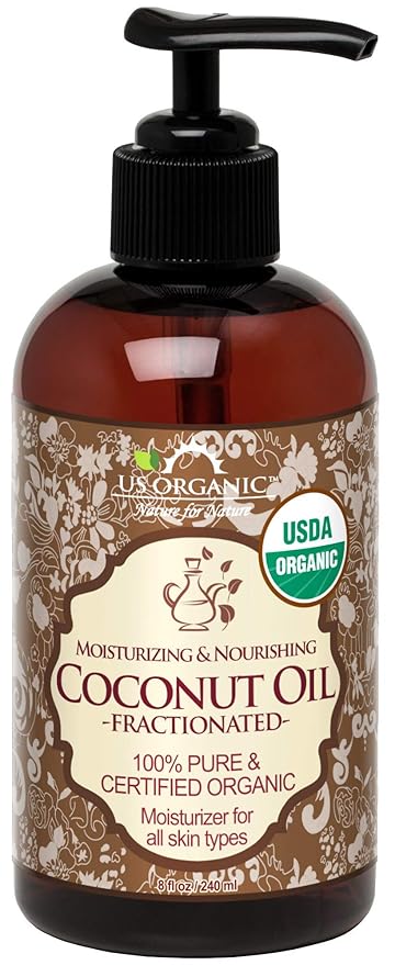 US Organic Fractionated Coconut MCT Oil (Liquid Coconut Oil), USDA Certified Organic, Non-GMO, Perfect for massage, carrier oil for DIY blends, Hair, Skin care. 100% Pure, Hexane-Free (8 oz)