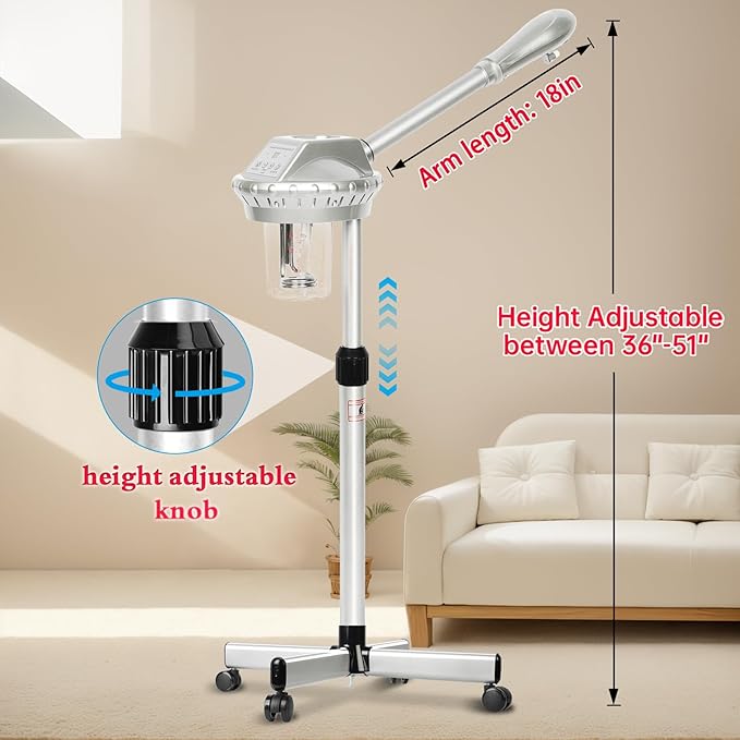 Facial Steamer Professional,Face Steamer for Estheticians with Hot Mist & Timer Function,Height Adjustable Vaporizador Facial Steamr on Wheels