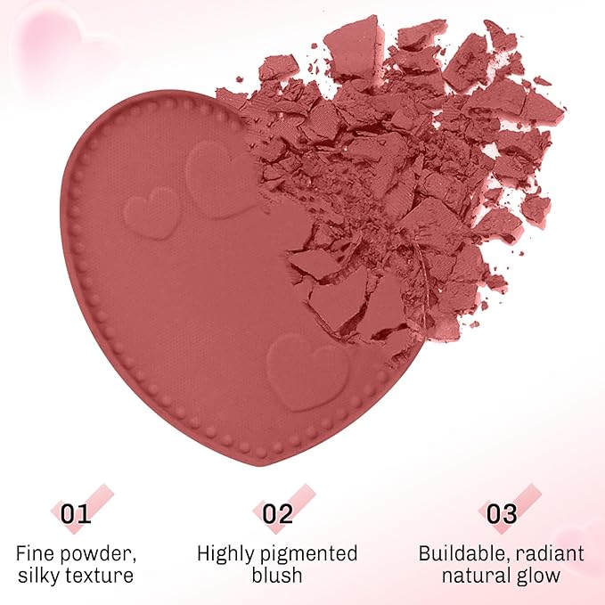 Boobeen Powder Blush Matte Pressed Blush Palette, Highly Pigmented Cream Pink Blusher for Cheeks, Blusher Compact Powder Makeup Lightweight Easily Blends, Single Color Rouge Powder