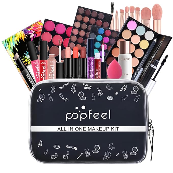 All-in-One Makeup Gift Set Travel Makeup Kit Complete Starter Makeup Bundle Lipgloss Lipstick Concealer Blushes Powder Eyeshadow Palette Cosmetic Palette for Teen Girls & Adults #18