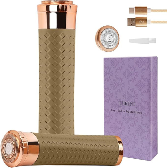 Facial Hair Remover for Women, Painless Rechargeable Hair Removal Device, Comes with 2 Replacement Heads, Portable Electric Shaver/Razors for Face, Chin, Upper Lip, arms (Cinnamon)