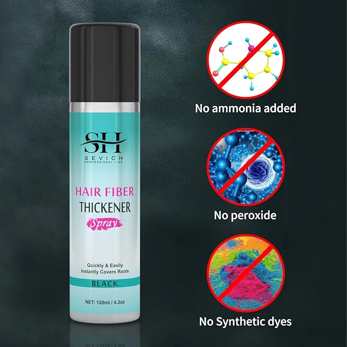 Sevich Hair Fiber Thickener Spray - Instant Hair Thickening Powder for Men & Women, Root Touch Up Hair Color, Hair Building Fibers for Thinning Hair, Waterproof, Sweatproof, Natural Look,120ml Black