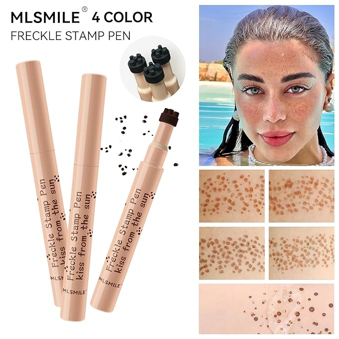 AKARY Stamp Freckle Pen Natural Lifelike Fake Freckles Makeup, Waterproof Long Lasting Quick Dry 5 Comb Corners Natural Like Face Freckle Makeup Pen for Effortless Sunkissed Makeup, 04-Dark Brown