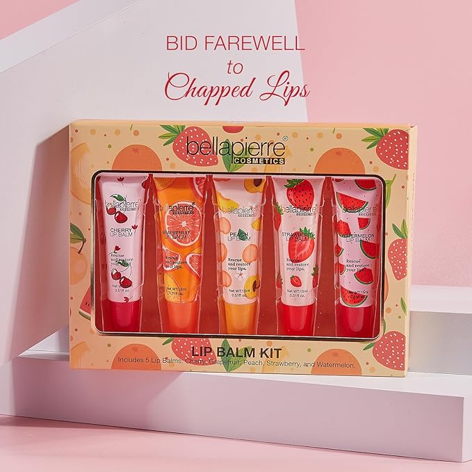 bellapierre Cosmetics 5-Piece Natural Lip Balm Kit | Moisturizing Lip Gloss | Fruit Flavored Liquid Lip Balm Collection