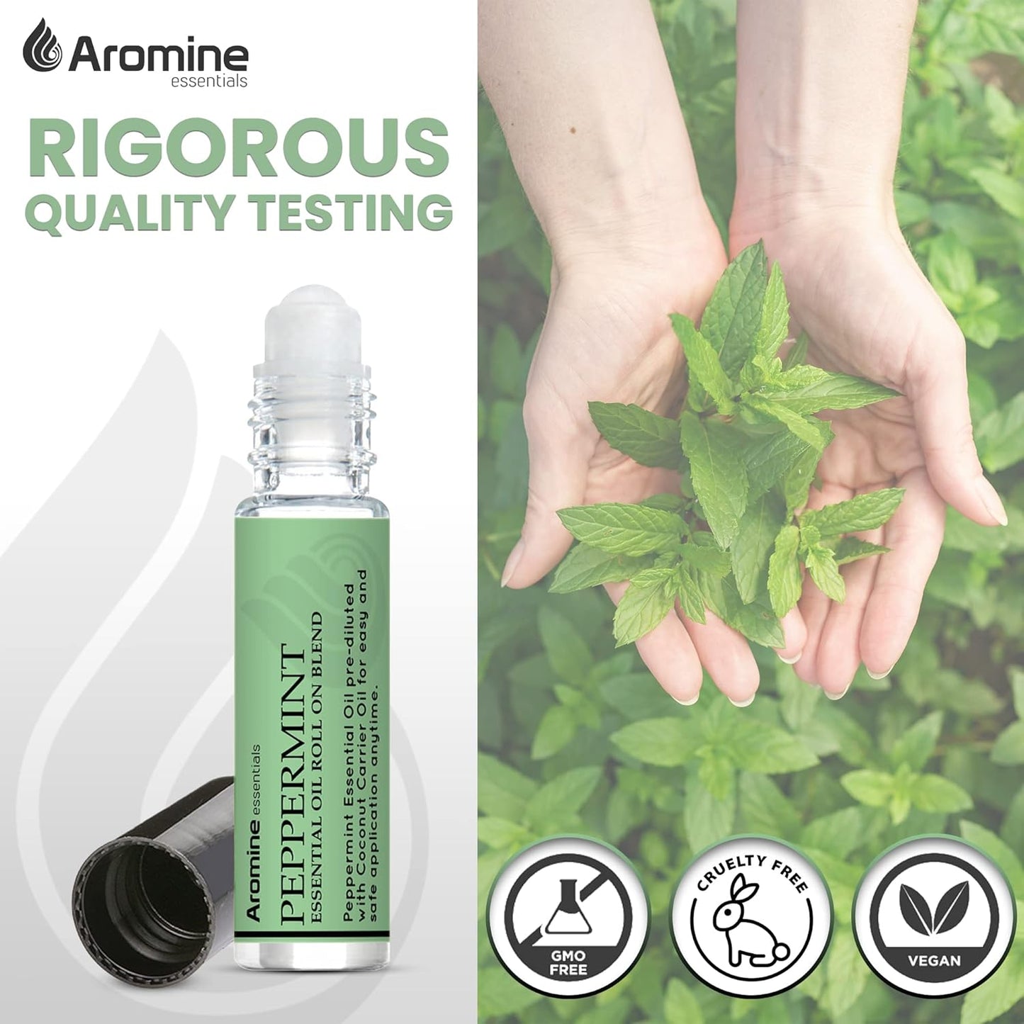 Peppermint Essential Oil Roll On, Pre-Diluted 10ml (Pack of 2). Premium Quality, Therapeutic Grade Topical Ready Aromatherapy Oil