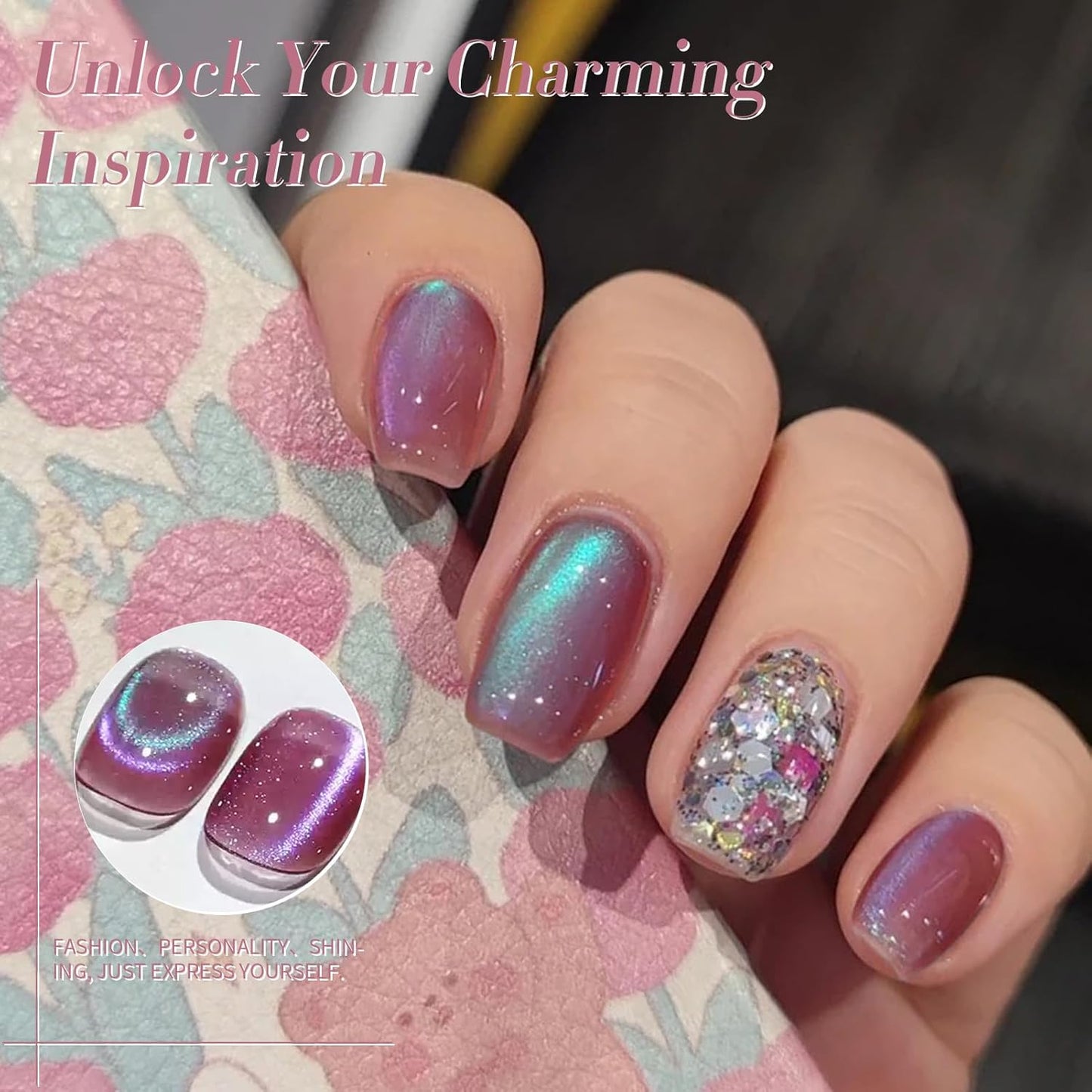 Born Pretty Cat Magnetic Eye Gel Nail Polish Rainbow Aurora Cat Magnetic Gel Polish Firefly Blue Purple Cat Magnetic Eye Gel Manicure Nail Art DIY 15ml