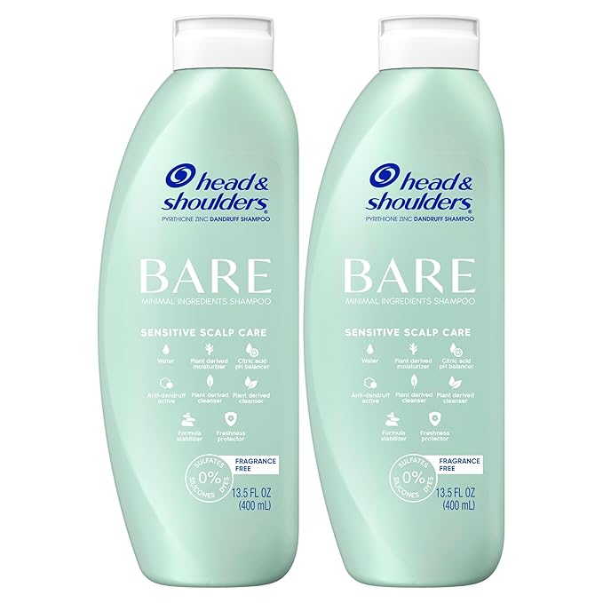 Head & Shoulders BARE Dandruff Shampoo Twin Pack, Fragrance-Free, Sensitive Scalp Care, Sulfate-Free, Silicone-Free, Dye-Free, Eco-Friendly Bottles, Safe for All Hair Types, 13.5 Fl Oz Each (Set of 2)